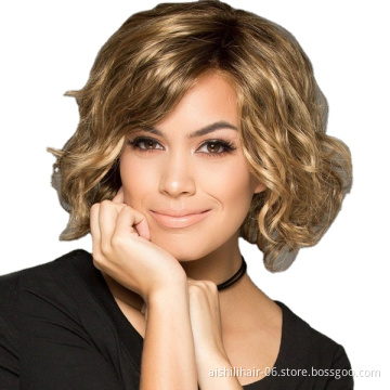 wholesale cheap short golden curly pixie cut wigs bob wig synthetic hair wig for women